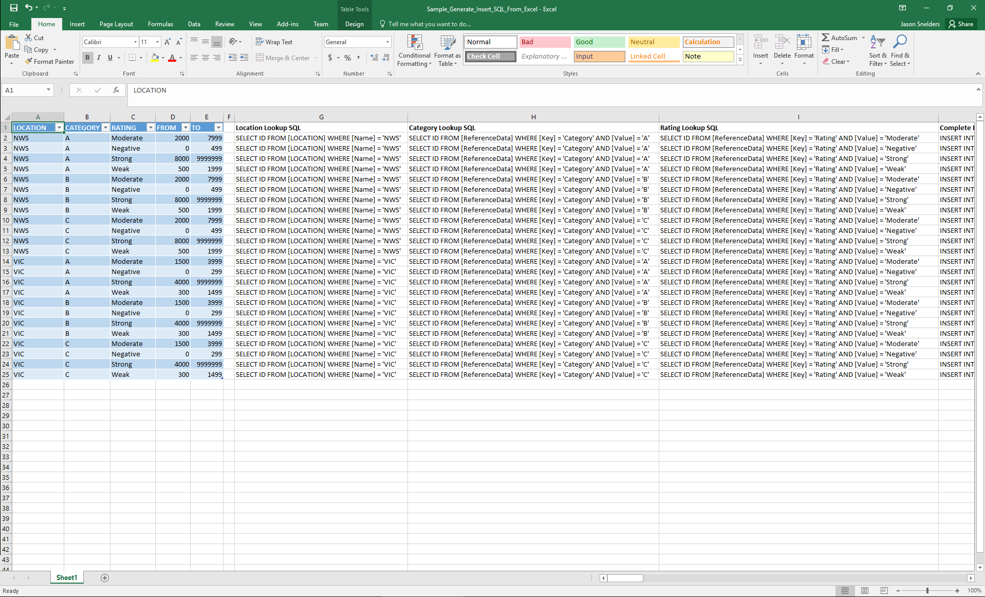 Sample - Generate Insert SQL From Excel (Screenshot 1)