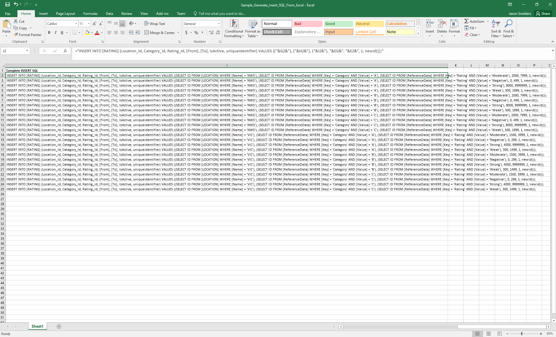 Sample - Generate Insert SQL From Excel (Screenshot 2)